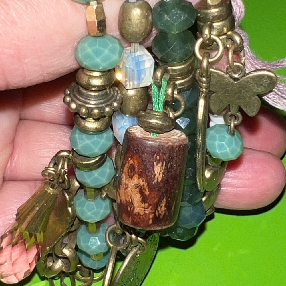 bead stretch bracelet beachy boho faceted glass stone charm stackable set 4 - Picture 15 of 16